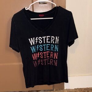 Rock & Roll Cowgirl Black Tee with Western Graphic size small